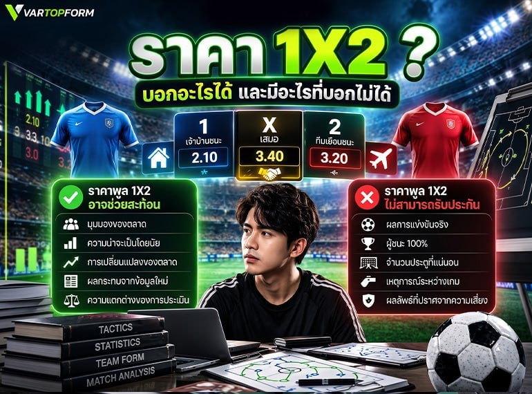 ราคา 1X2 บอกอะไรได้บ้าง พร้อมแสดงราคาเจ้าบ้าน เสมอ และทีมเยือนสำหรับวิเคราะห์ฟุตบอล